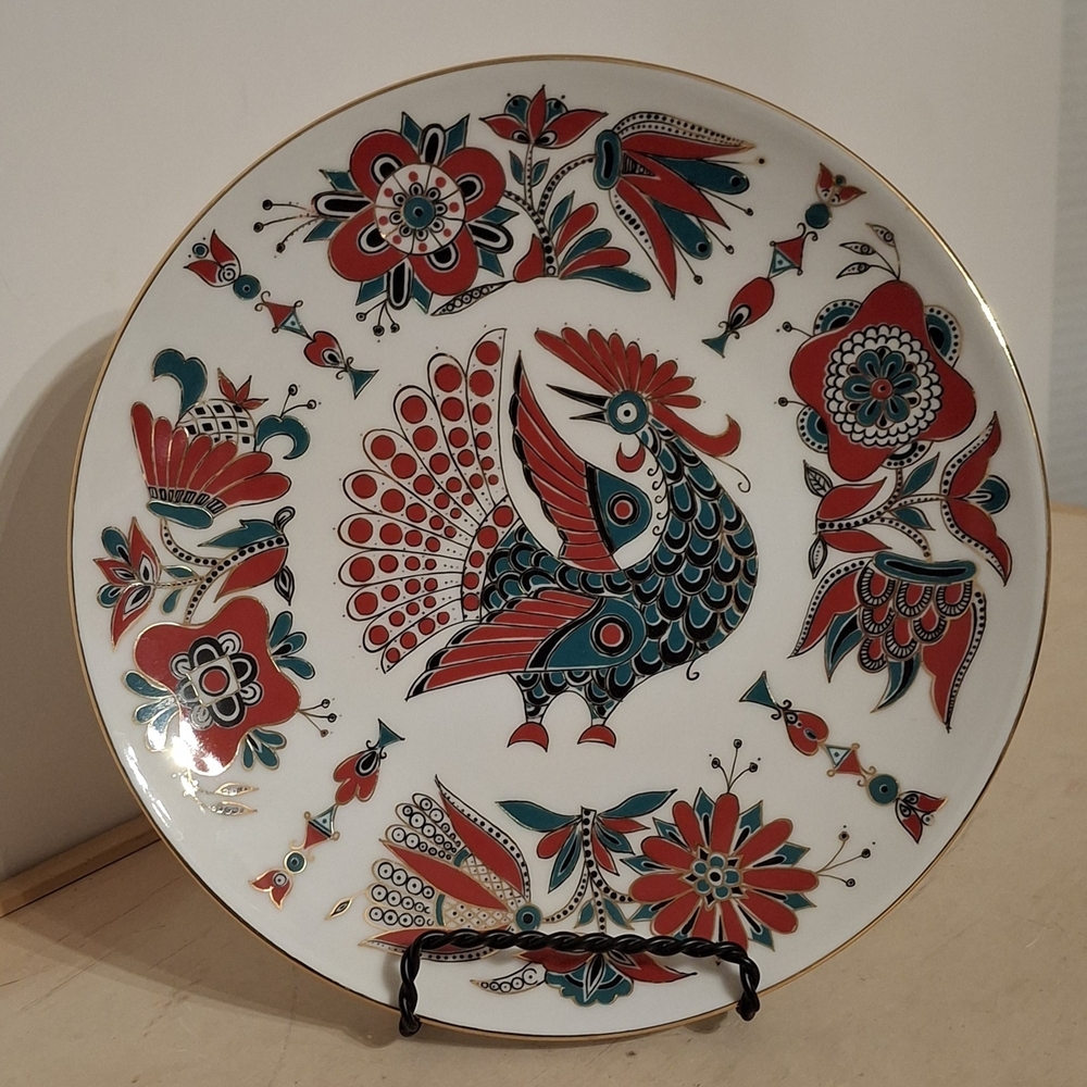 Imperial Porcelain Plate with Rooster and Floral Motif